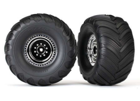 Tires & wheels, assembled, glued (chr ome wheels, Terra Groove dual profile tires, foam inserts) (nitro rear/ el