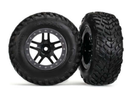 Tires & wheels, assembled, glued (SCT Split-Spoke black, satin chrome bead lock style wheels, dual profile (2.2