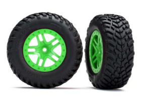 Tires & wheels, assembled, glued (SCT Split-Spoke green wheels, SCT off-ro ad racing tires, foam inserts) (2) (4