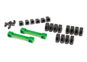 Mounts, suspension arms, aluminum (gr een-anodized) (front & rear)/ hinge p in retainers (12)/ inserts (6)