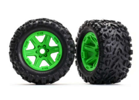 Tires & wheels, assembled, glued (gre en wheels, Talon EXT tires, foam inse rts) (2) (17mm splined) (TSM rated)
