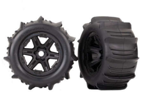 Tires & wheels, assembled, glued (bla ck 3.8 wheels, paddle tires, foam in serts) (2) (TSM rated)