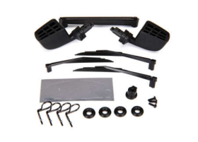 Mirrors, side, black (left & right)/ o-rings (4)/ windshield wipers, left, right, & rear/ wiper retainers (2)/
