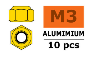 Revtec - Aluminium Sechskantmutter Selbstsichernd - M3 - Gold - 10 St