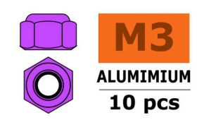 Revtec - Aluminium Sechskantmutter Selbstsichernd - M3 - Violet - 10 St