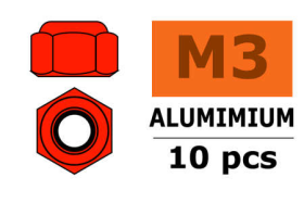 Revtec - Aluminium Sechskantmutter Selbstsichernd - M3 - Rot - 10 St