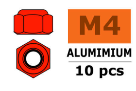 Revtec - Aluminium Sechskantmutter Selbstsichernd - M4 - Rot - 10 St