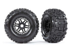 Tires & wheels, assembled, glued (bla ck wheels, dual profile (2.8 outer, 3.6 inner), Sledgehammer tires, foam