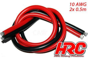 Kabel TSW Pro Racing 10 Gauge / 5.2mm2 Silber (1050 x 0.08) Rot und Schwarz (0.5m jedes)