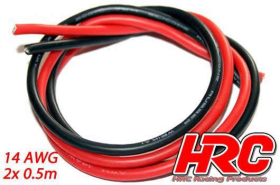 Kabel TSW Pro Racing 14 Gauge / 2.0mm2 Silber (400 x 0.08) Rot und Schwarz (0.5m jedes)