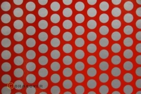 Oracover Fun 1 - (16mm Dots) Light Red + Silver ( Length : Roll 2m , Width : 60cm )