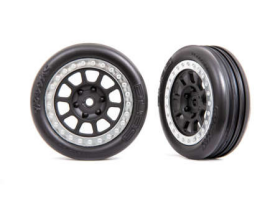 Tires & wheels, assembled (2.2 graph ite gray, satin chrome beadlock wheel s, Alias ribbed 2.2 tires) (2) (Band