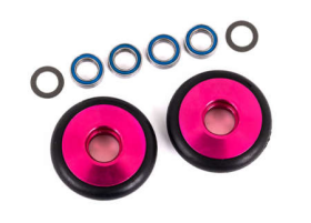 Wheels, wheelie bar, 6061-T6 aluminum (pink-anodized) (2)/ 5x8x2.5mm ball bearings (4)/ o-rings (2)/ 5x8x0.3mm