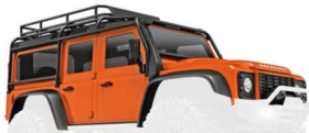 Body, Land Rover Defender, complete, orange (includes grille, side mirrors , door handles, fender flares, fuel c